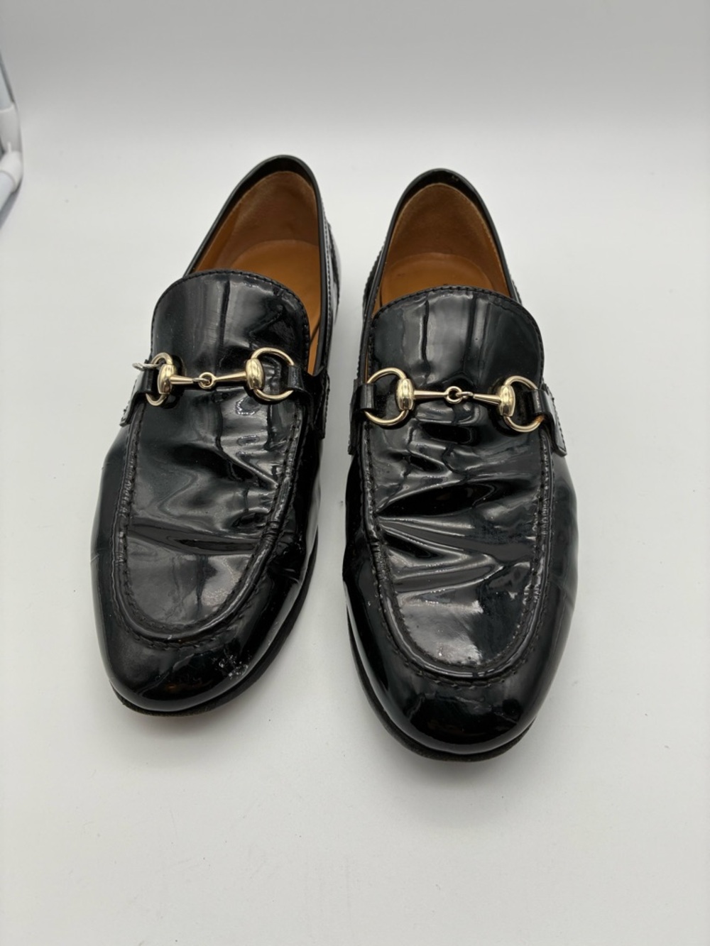 Gucci Black Patent Leather Horsebit Loafers